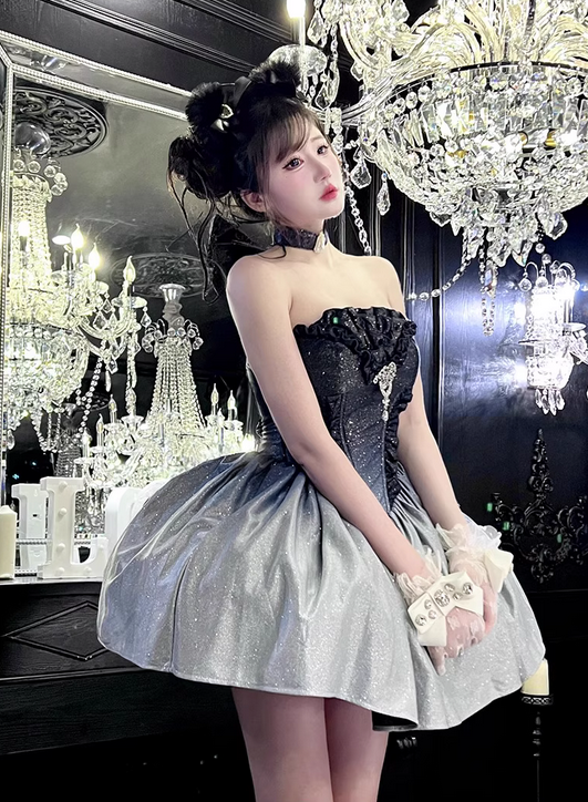 Stunning A Line Strapless Blue Ombre Sequin Satin Short Homecoming Dress Outfits DP4501