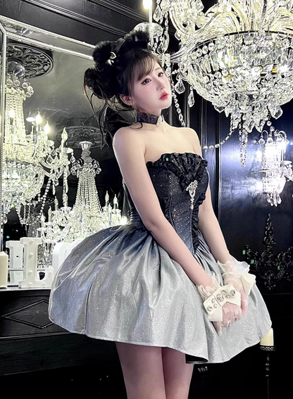 Stunning A Line Strapless Blue Ombre Sequin Satin Short Homecoming Dress Outfits DP4501