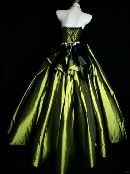 Elegant Green A Line Strapless Satin Prom Dress Party Evening Dress DP5349