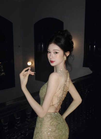 Fresh Green Mermaid Straps ExquisiteLy Backless Prom Dress Evening Dress DP6617