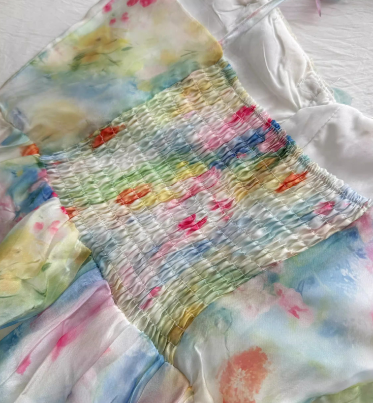 Dreamy Multi-color A Line Spaghetti Strap Printed Floral Chiffon Vacation Dress Birthday Dress Outfits DP3542