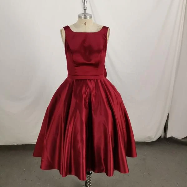 Burgundy Satin Backless Vintage Style Party Dress Homecoming Dress DP568