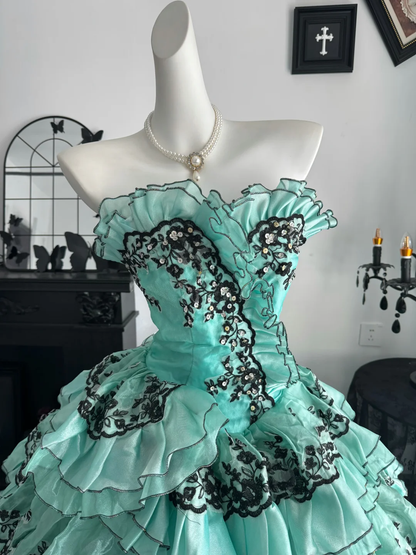 Vintage Ball Gown Sweetheart Neck Lace Layered Tulle Prom Dress Quinceanera Dress DP6954