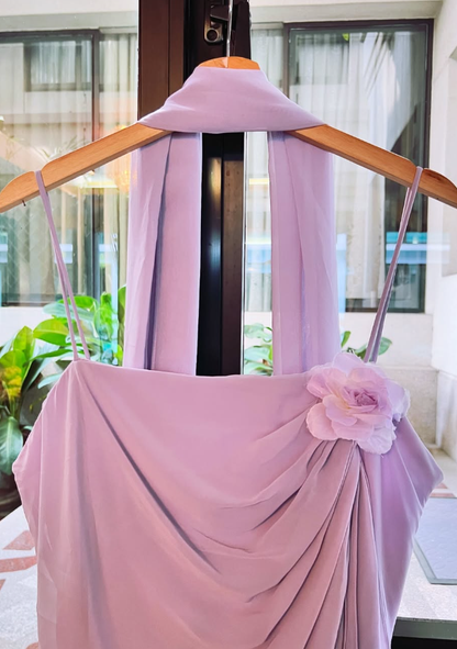 Vintage Purple A Line Spaghetti Straps Floral Chiffon Prom Dress Party Dress Date Dress DP4446