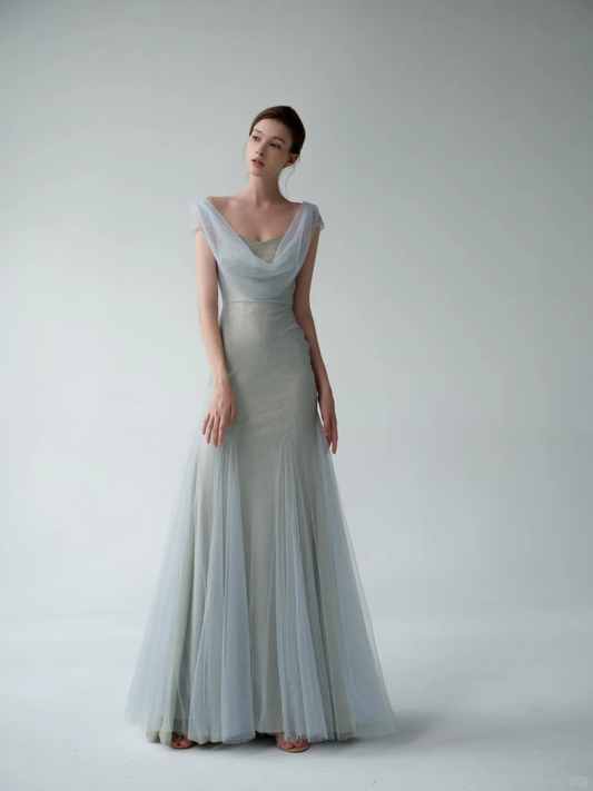 Unique Two Piece Mermaid Straps Tulle Sequin Party Dress Prom Dress Formal Gown DP3724