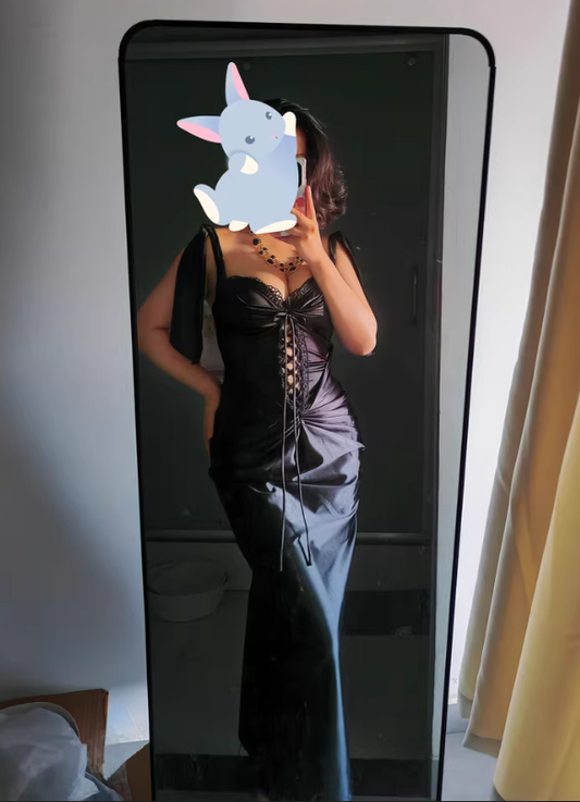 Black Elegant Sheath Strap Pleated Satin Prom Dress Birthday Dress Formal Dress DP3221