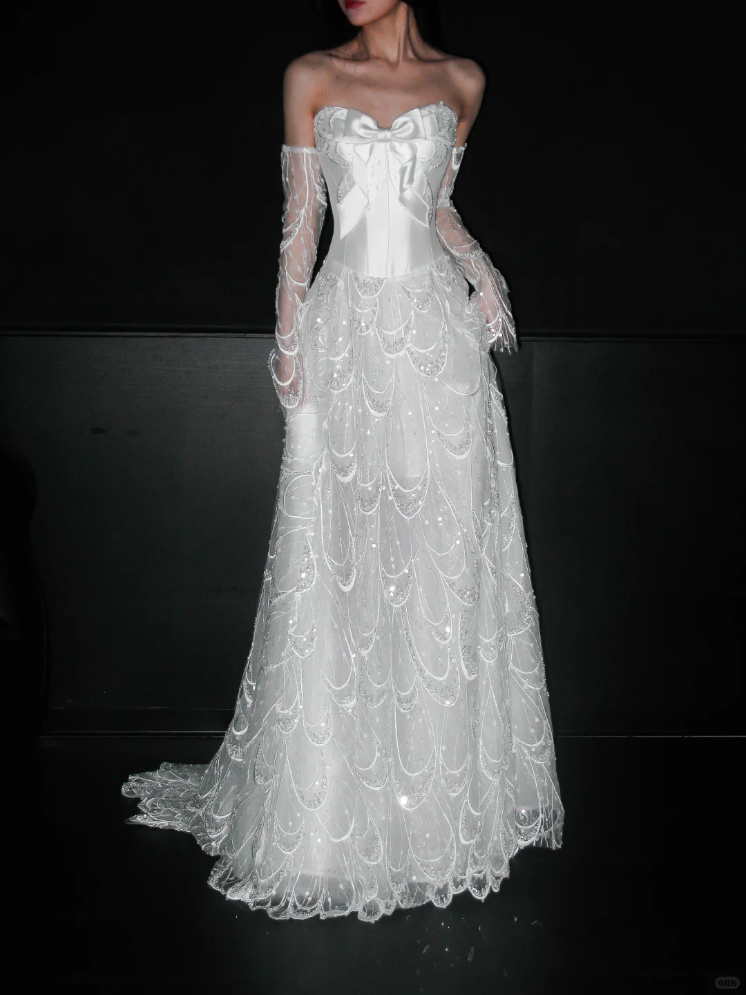 Cute A Line Sweetheart Neck Bow Beaded White Lace Satin Wedding Dress DP5306
