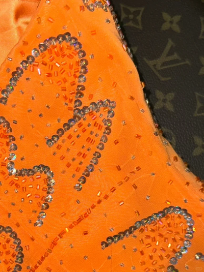 Glorious Orange Mermaid Sweetheart Neck Beaded Tulle Prom Dress Party Evening Dress DP5335