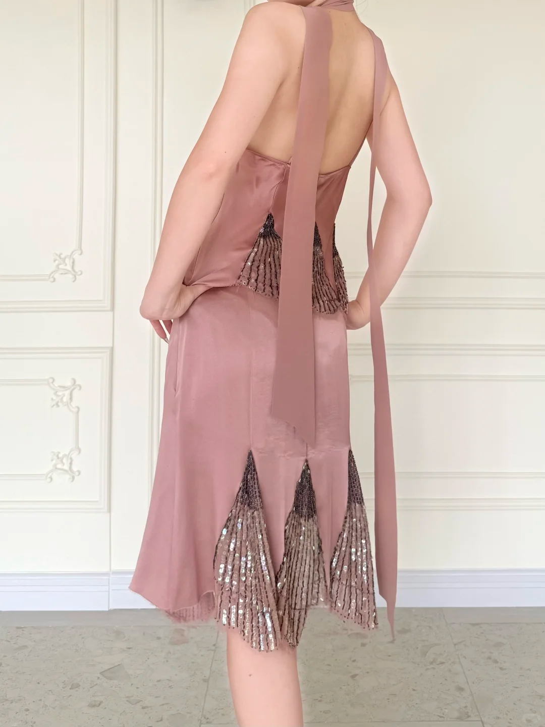 Vintage Two Piece Exquisite Beaded Pink Satin Short Prom Dress Homecoming Dress DP5163