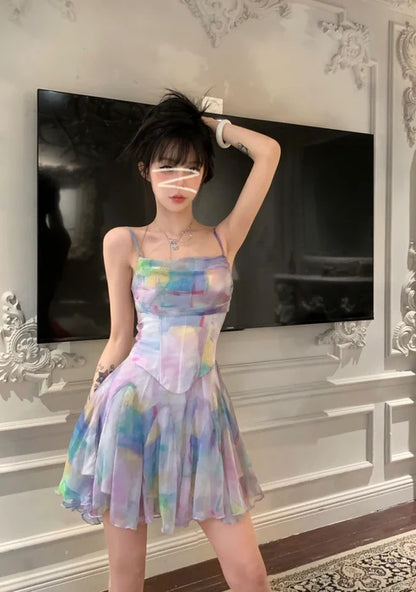 Summer Colorful A Line Spaghetti Strap Chiffon Short Homecoming Dress Outfits DP6395