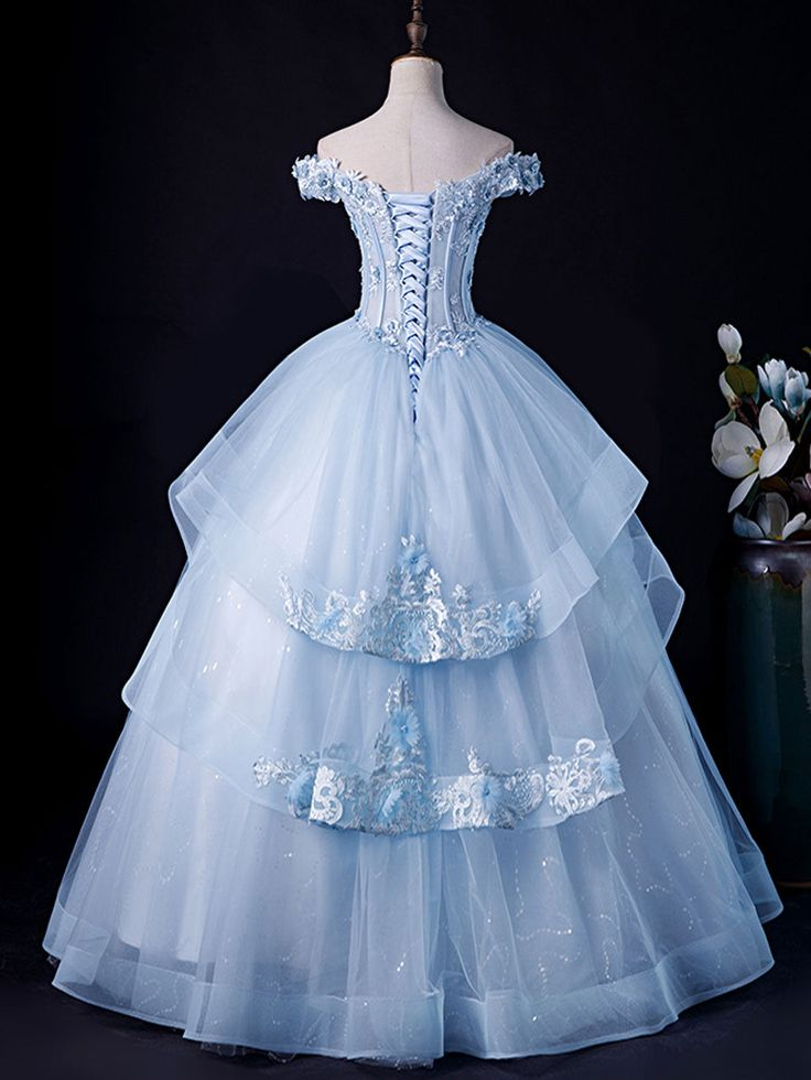 Blue A-Line Lace Tulle Long Prom Dress Formal Evening Dress DP154