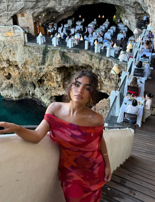 Sexy A Line Off the Shoulder Printed Floral Chiffon Open Back Evening Dress Outfit DP1427
