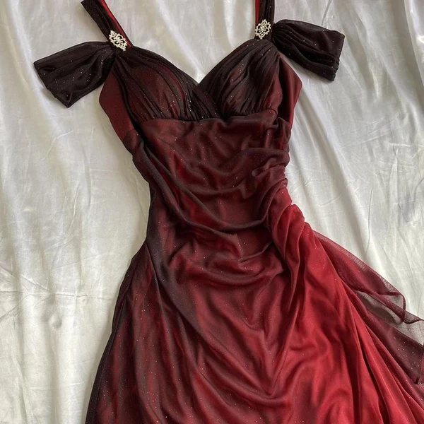 Elegant Straps Ombre Burgundy Chiffon Long Prom Dress Evening Dress DP717