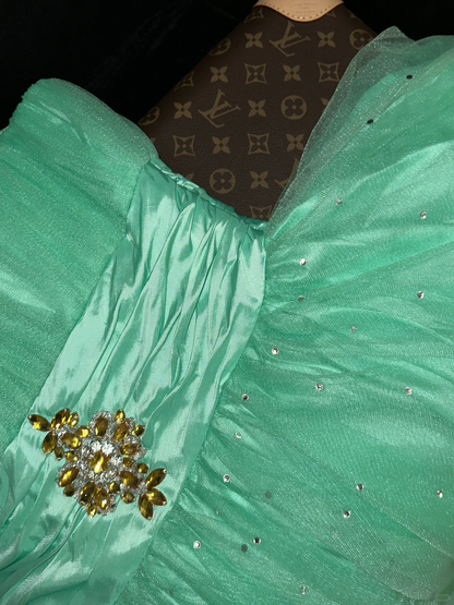 Charming Green A Line Sweetheart Neck Tulle Prom Dress Party Evening Dress DP5340