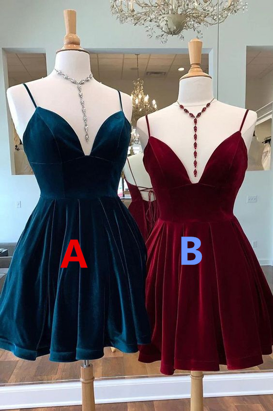 Velvet Homecoming Dress Tie Back Straps Formal  Short Prom Dress DP179