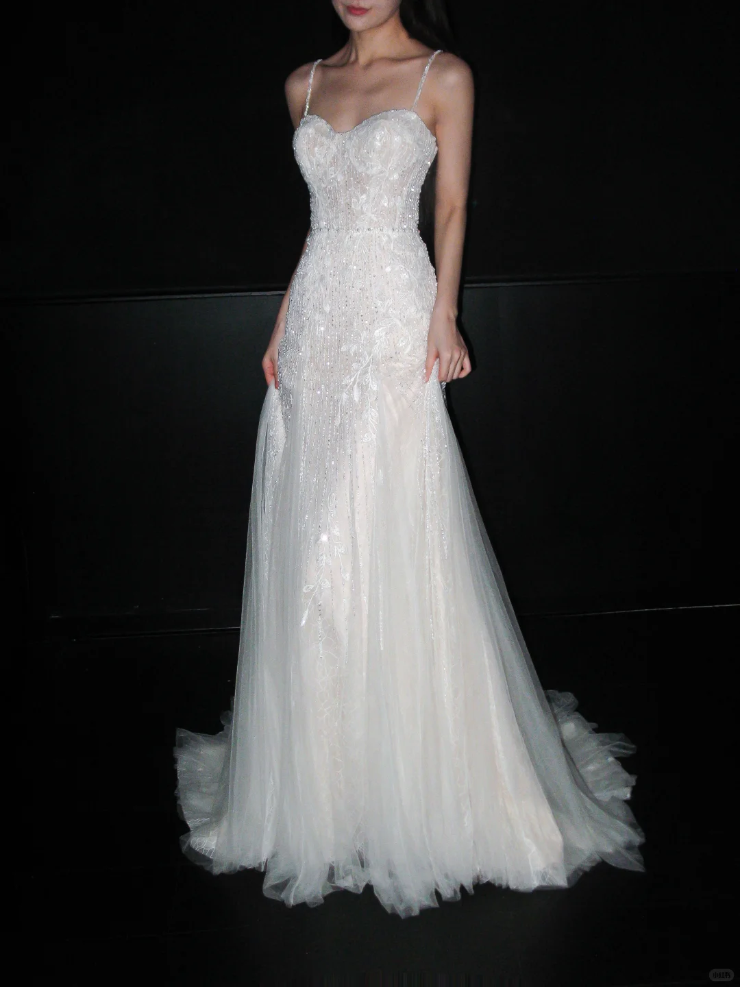 Fairy A Line Spaghetti Strap White Beaded Sequin Tulle Long Wedding Dress DP8113