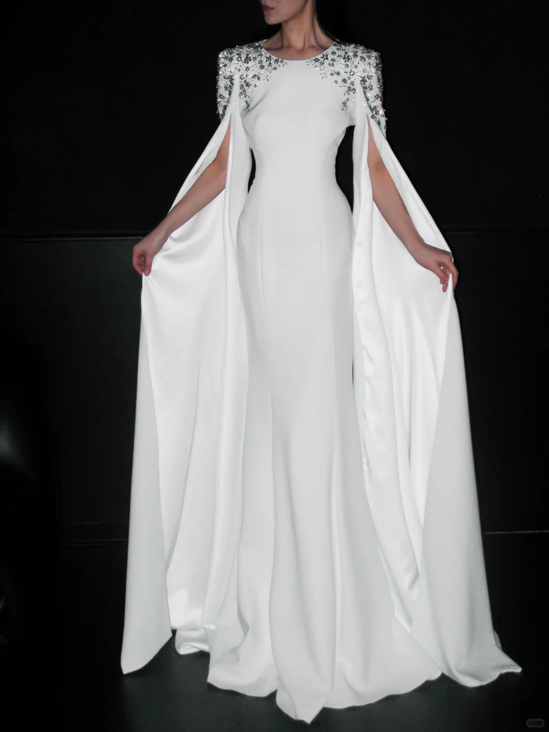 Elegant Mermaid Long Sleeve Beaded Satin Wedding Dress DP5304