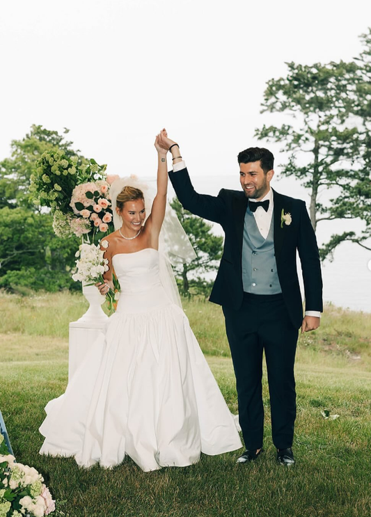 Simple Ball Gown Sweetheart Neck Bow Satin Long Wedding DressDP4306