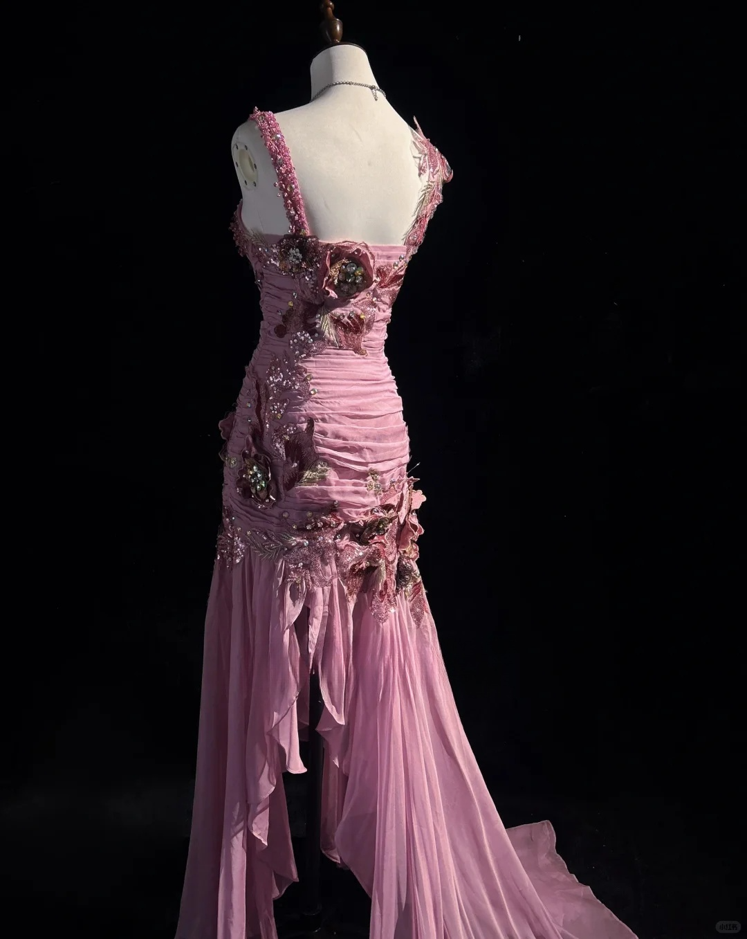Vintage Mermaid Straps 3D Flower Beaded Chiffon Chiffon Long Prom Dress Party Dress with Slit DP2767