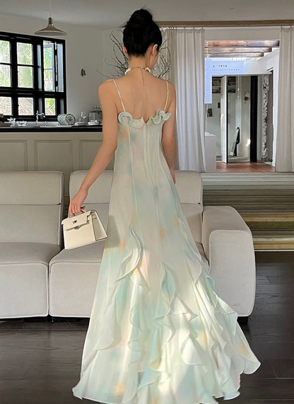 Dreamy Light Green A Line Straps Ruffle Chiffon Prom Dress Evening Dress DP5267