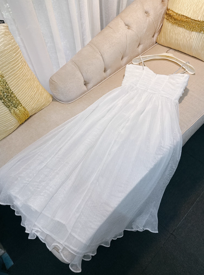 Elegant White A Line Spaghetti Straps Beaded Chiffon Prom Dress Outfits DP4482