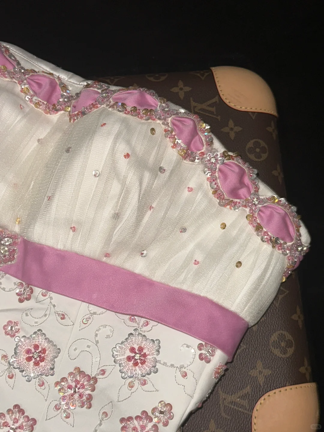 Vintage A Line Strapless Pink Beaded White Satin Tulle Long Prom Dress DP4424