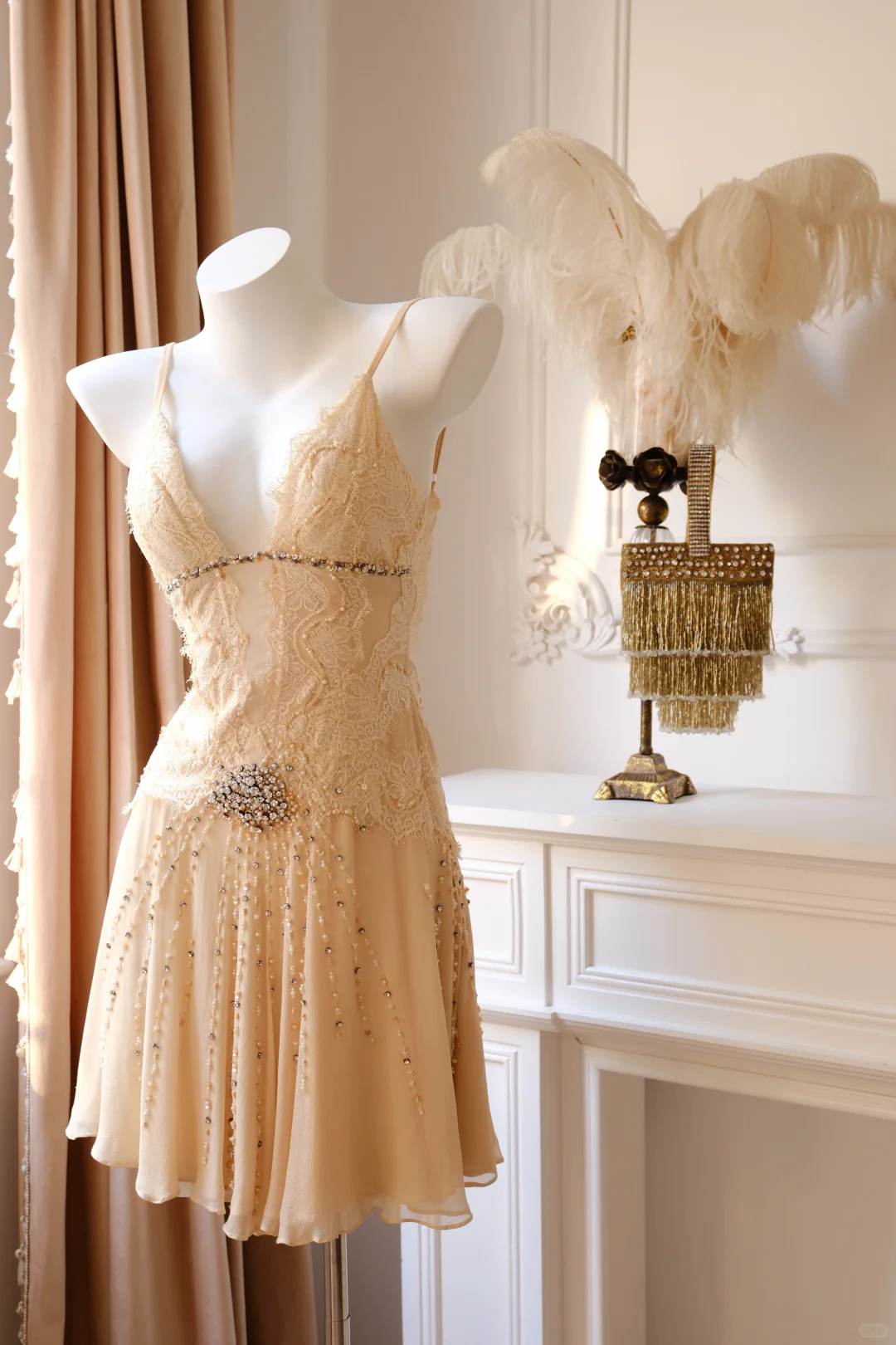 Vintage Apricot A Line Beaded Lace Chiffon Short Prom Dress Homecoming Dress DP5437
