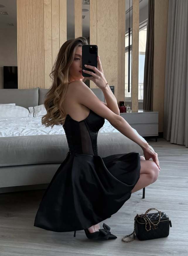 Simple Black A Line Sweetheart Neck Corset Satin Short Party Dress Homecoming Dress DP3016