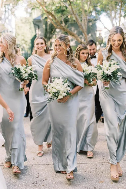 Sheath Slit Ankle Length Bridesmaid Dresses with One Shoulder DP5558