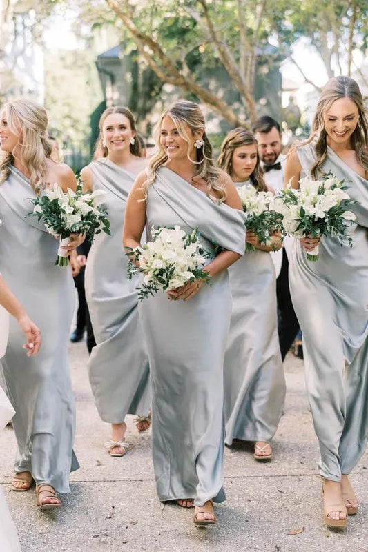 Sheath Slit Ankle Length Bridesmaid Dresses with One Shoulder DP5558