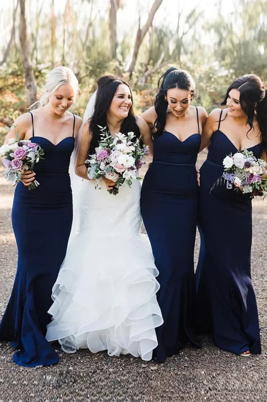 Navy Spaghetti Straps Mermaid Long Bridesmaid Dress DP5565
