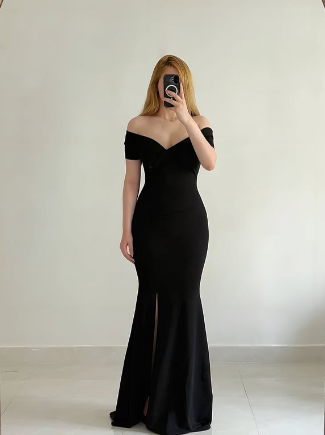 Sexy Black Mermaid Off the Shoulder Corset Satin Prom Dress Evening Dress DP6420