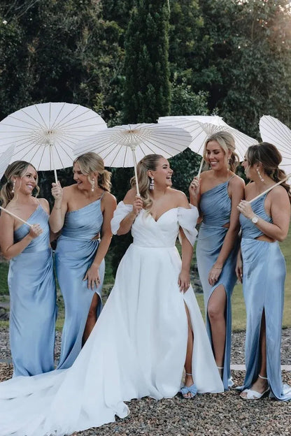 Sheath One Shoulder Blue Cutout Fitted Bridesmaid Dress DP5568