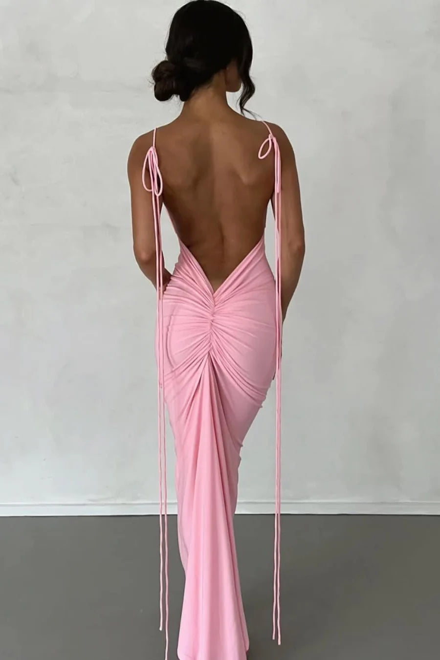 Stylish Sheath Spaghetti Straps Pink Tea Length Party Dress with Backless DP7599