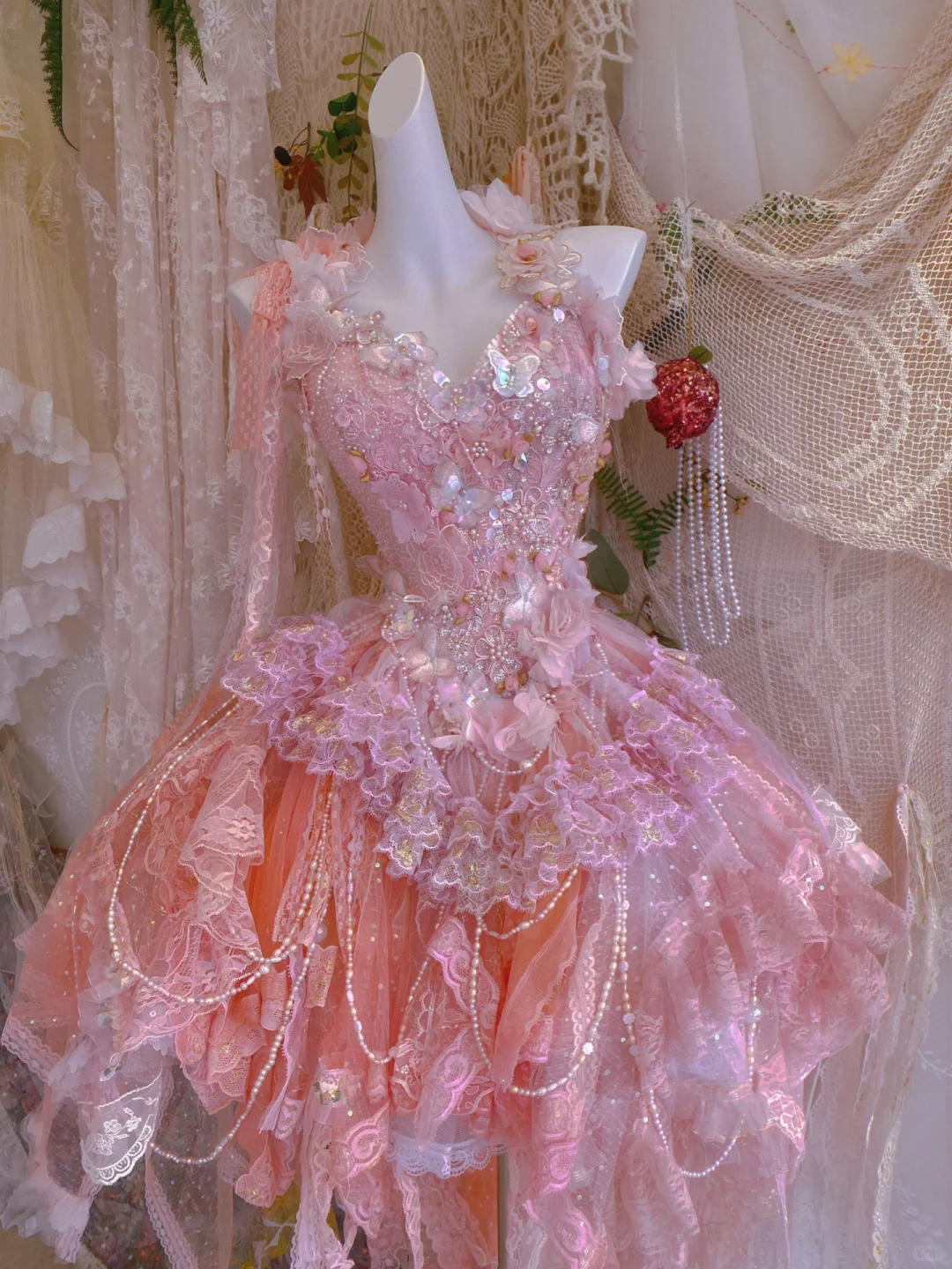 Pink Exquisite A Line Halter Floral Beaded Tulle Short Prom Dress Homecoming Dress DP3765