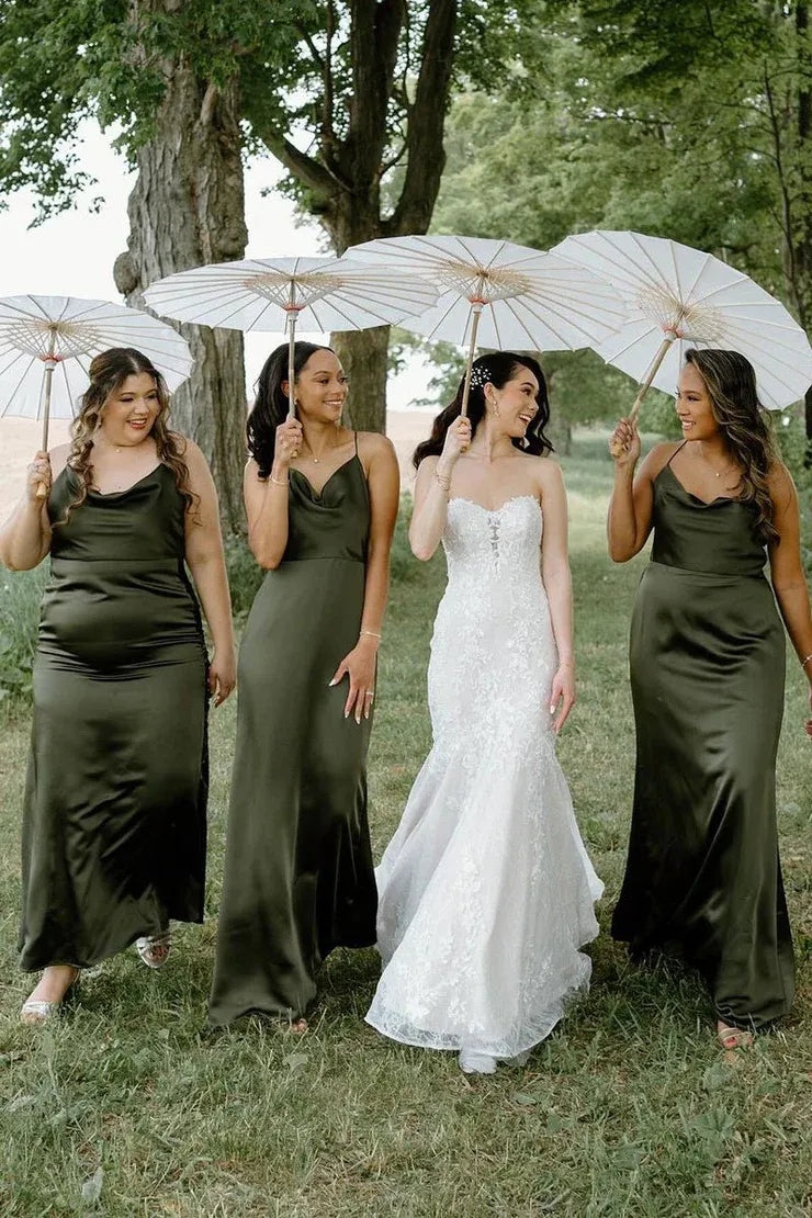 Hunter Green Silk Satin Cowl Neck Bridesmaid Dresses DP5570