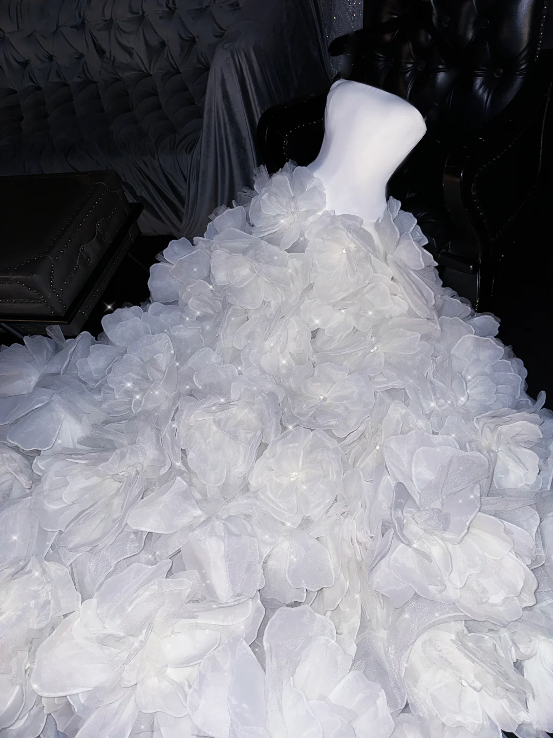 Stunning A Line Strapless White Floral Organza Prom Dress Evening Dress DP2459