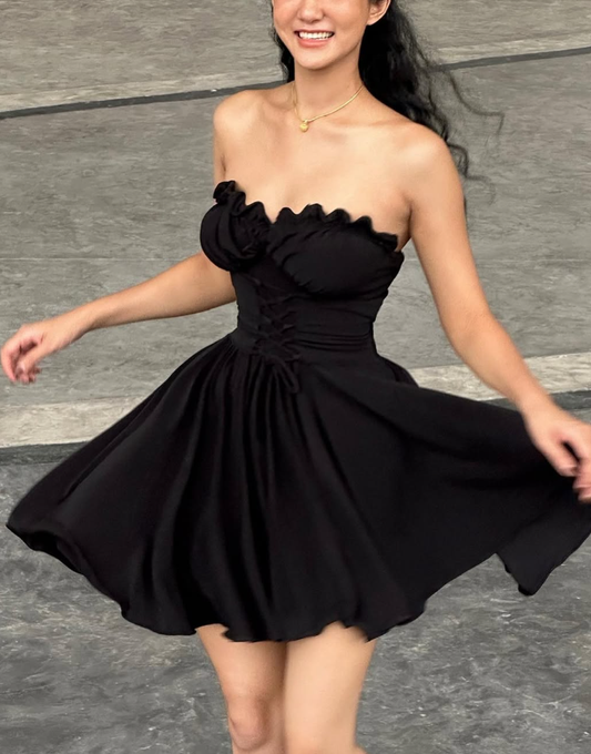 Cute A Line Sweetheart Neck Black Satin Short Homecoming Dress Outfits DP1520