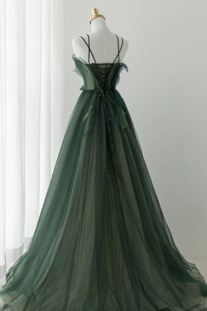 Gorgeous Green Tulle Beaded Long Prom Dress Green Evening Dress DP444