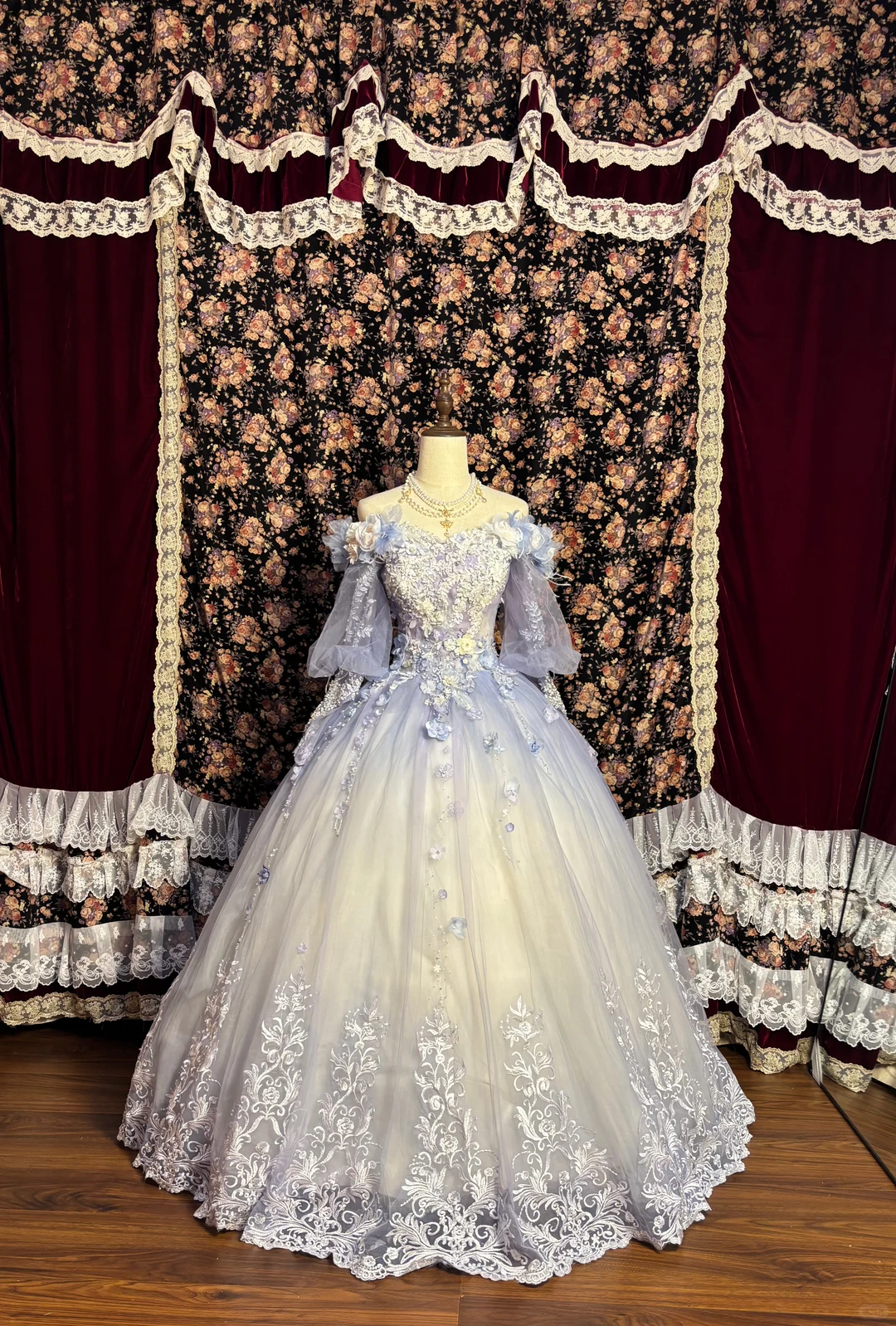Vintage Lilac Ombre Ball Gown Long Sleeve Appliques Tulle Prom Dress Sweet 16 Dress DP5659