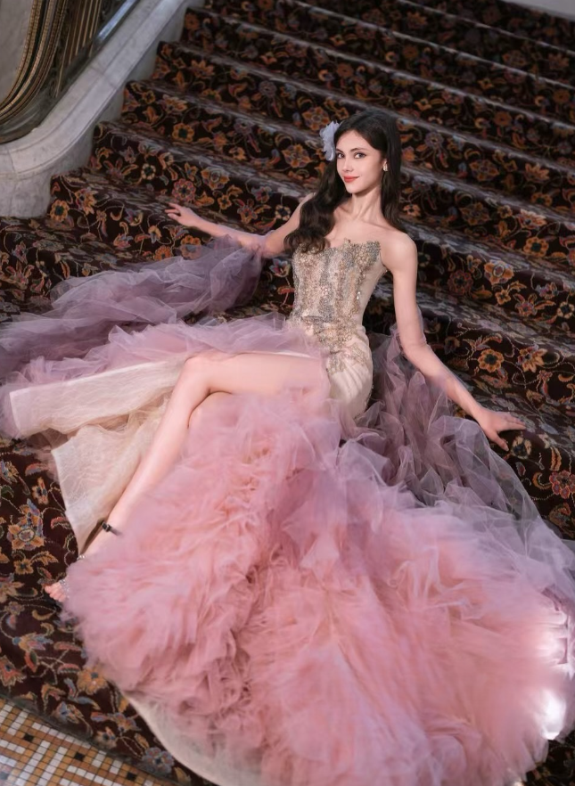 Romantic Pink Mermaid Strapless Exquisite Beaded Tulle Long Prom Dress DP4602