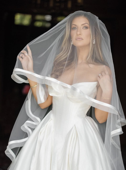 Classic Ball Gown Sweetheart Neck White Satin Long Train Wedding Dress DP5836