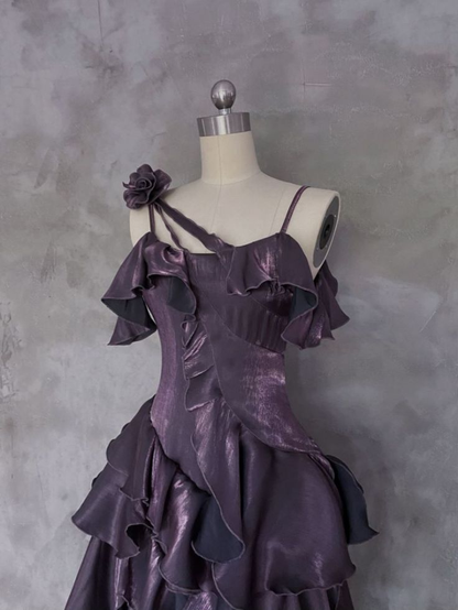 Dark Purple Asymmetrical Layered Ruffles Evening Gown Prom Dress Outfits DP666