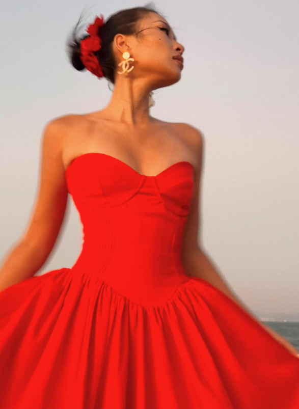 Warm Red A Line Sweetheart Neck Satin Prom Dress 21th Birthday Dress DP3896