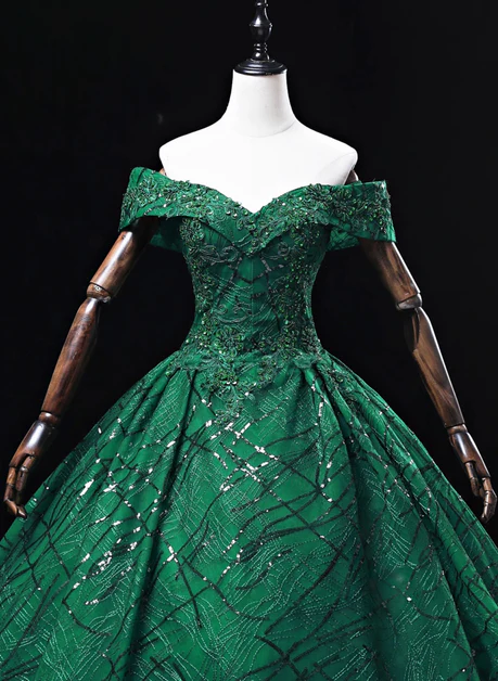 Gorgerous Green Tulle Sequin  Ball Gown Long Prom Dress Sweetheart Sweet 16 Dress DP608