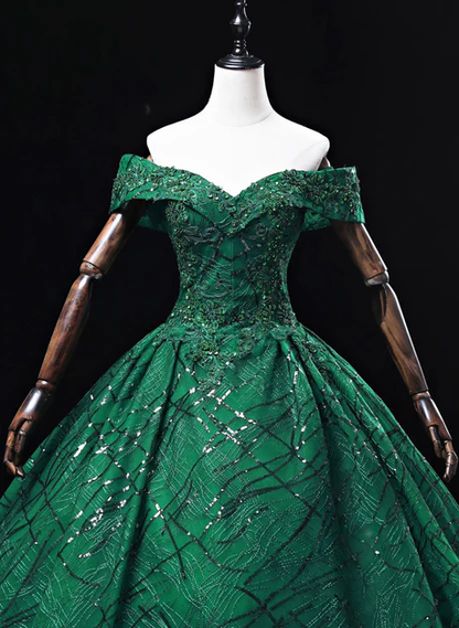 Gorgerous Green Tulle Sequin  Ball Gown Long Prom Dress Sweetheart Sweet 16 Dress DP608