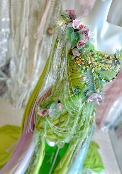 Stunning A Line One Shoulder Beaded Green Chiffon Prom Dress 16th Birthday Dress with Slit DP3840