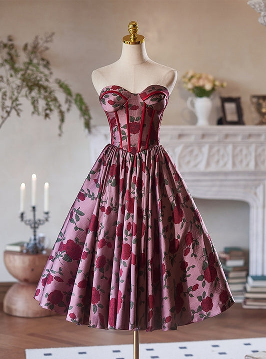 Vintage A Line Sweetheart Floral Corset Dress With Rose Pattern DP817