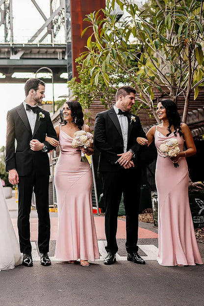 Pink Sheath Spaghetti Straps Long Bridesmaid Dress DP5546