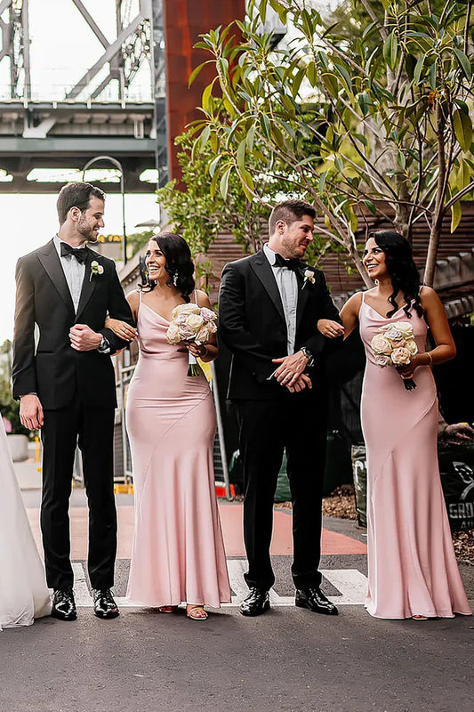 Pink Sheath Spaghetti Straps Long Bridesmaid Dress DP5546